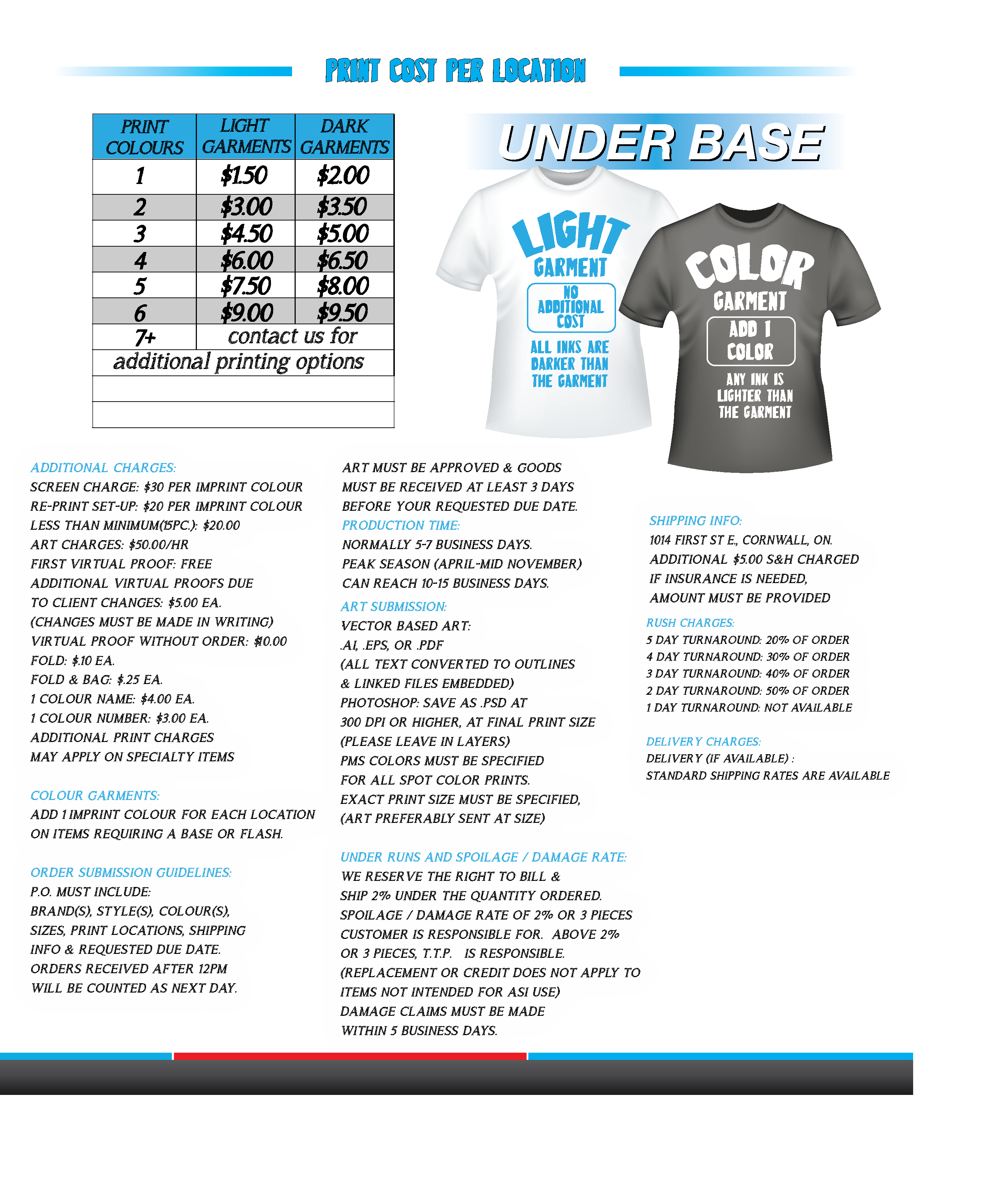 Screen Printing Price Sheet - Tag Team Printing